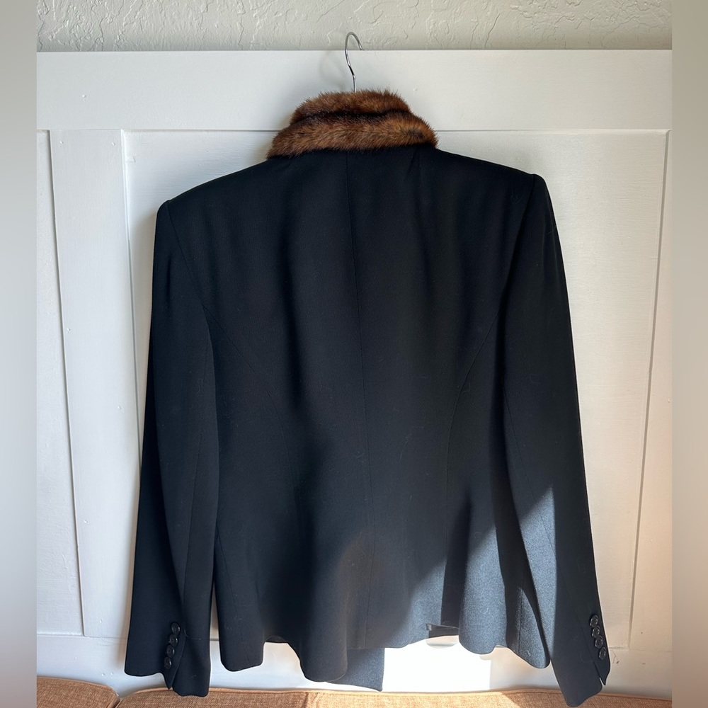 Ralph Lauren Black Double-Breasted Blazer with Brown Fur Collar - Picture 2 of 3